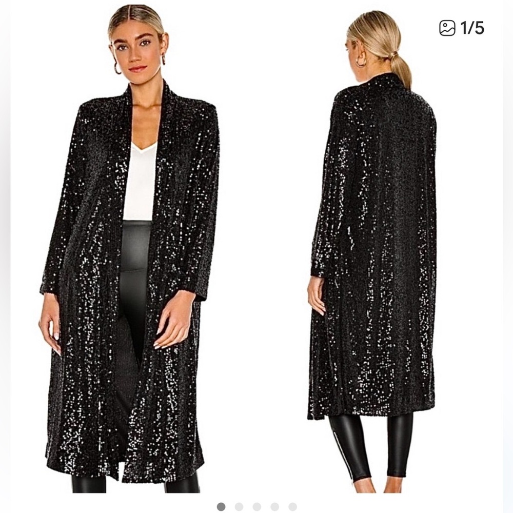 BB Dakota Black Sequin Long Open Front Duster